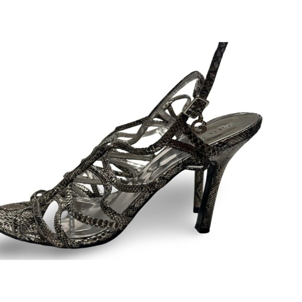 Guess Silver/metalic Snakeskin Heels In Women Size 10